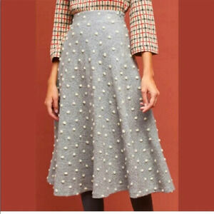 ANTHROPOLOGIE Maeve Womens Snow Flurry Dot  Midi Skirt Size S GREY